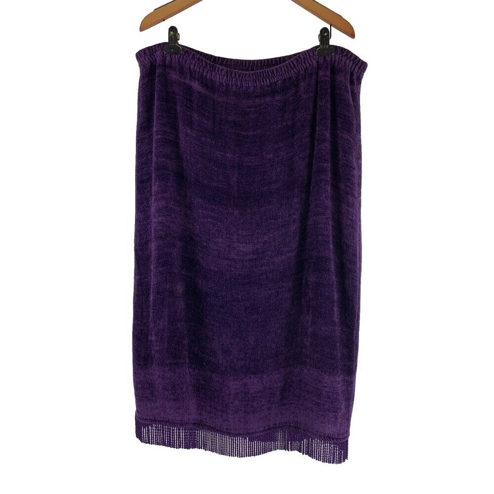 Alex Kim Purple Maxi Skirt Fringe Trim Soft Velour Elastic Waist Lined Womens 1X